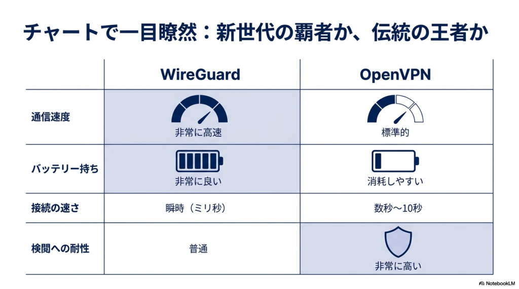 WireGuard vs OpenVPN 徹底比較【2026年版】速度・セキュリティ・電池持ち、どっちが正解？ | VPNの選び方